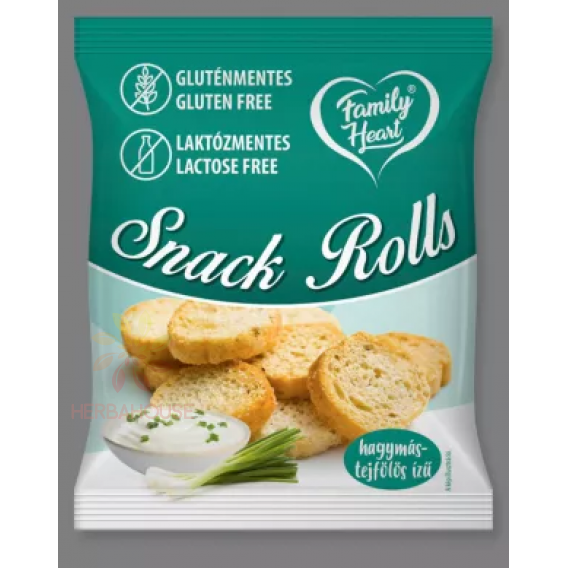 Obrázek pro Family Heart Snack Rolls Bezlepkové a bezlaktózové opečené, ochucené suchary - příchuť zakysaná smetana a cibule (40g)