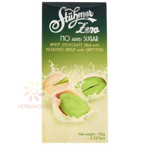 Obrázek pro Stühmer Zero Bílá čokoláda plněná pistáciovým krémem (100g)