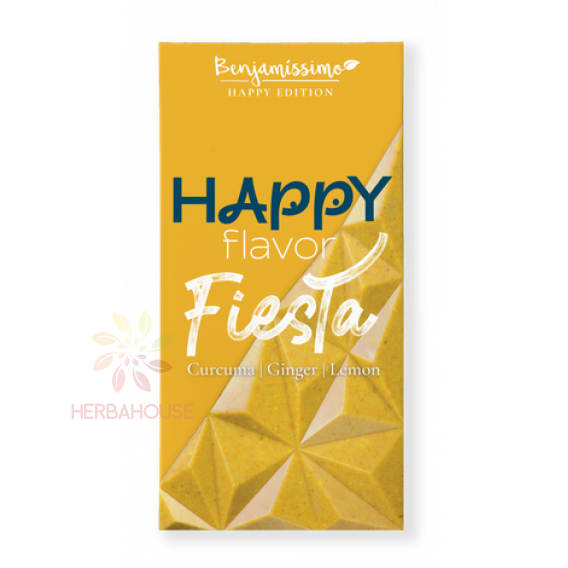 Obrázek pro Benjamissímo Happy Flavor Fiesta Bio Veganská čokoláda s kurkumou, zázvorem a citrónovým olejem (60g)