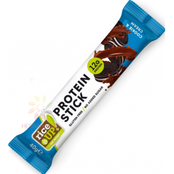 Obrázek pro Rice Up Protein Stick Bezlepková tyčinka s příchutí Cookie & Cream v mléčné čokoládě (40g)