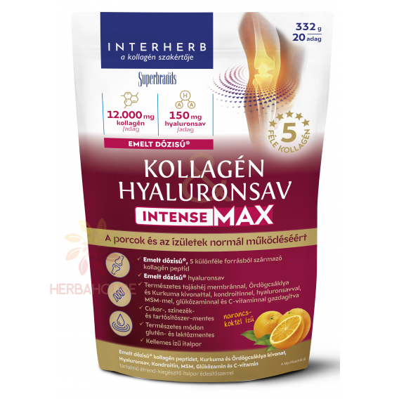 Obrázek pro Interherb Intense MAX Prášek kolagen a kyselina hyaluronová se sladidlem - pomerančový koktejl (332g)