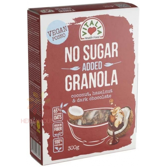 Obrázek pro Vitalia Vegan Granola se sladidly Kokosovo-oříšková s tmavou čokoládou (300g)