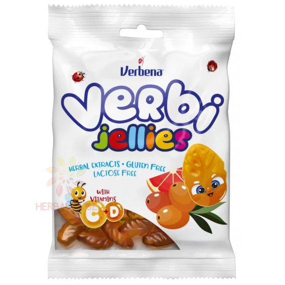 Obrázek pro Verbena Verbi jellies Gumové bonbóny s rakytníkem a krvavým pomerančem s vitamínem C+D (90g)