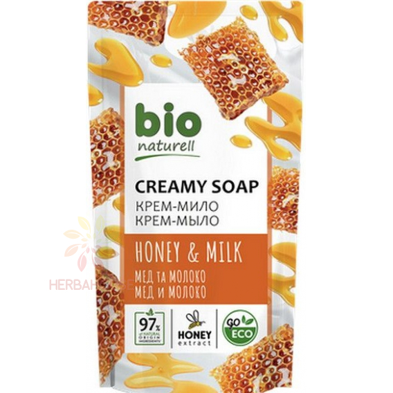 Obrázek pro Bio Naturell Tekuté krémové mýdlo Med a mléko - náhradní náplň (460ml)