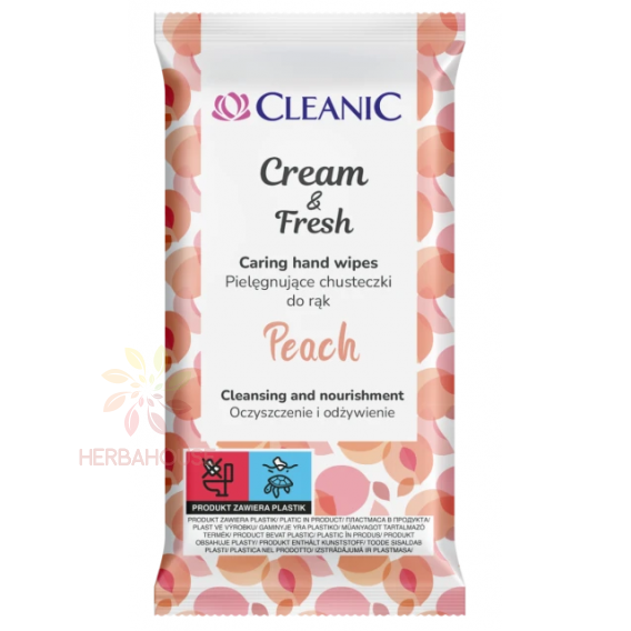 Obrázek pro Cleanic Cream & Fresh Peach ošetřující vlhčené ubrousky na ruce (15ks)