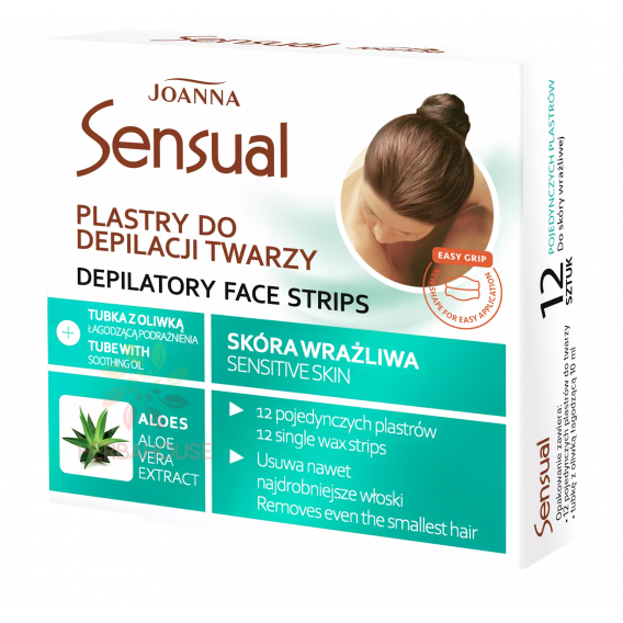 Obrázek pro Joanna Sensual Depilační pásky na obličej s Aloe Vera + olej po depilaci (12ks)