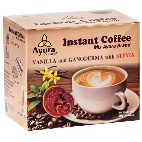 Obrázek pro Ayura Instantní vanilkové cappuccino s ganodermou a stévií (10ks)