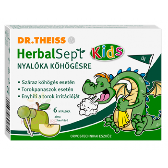 Obrázek pro Dr.Theiss HerbalSept Kids lízátka na kašel s příchutí jablka (6ks)