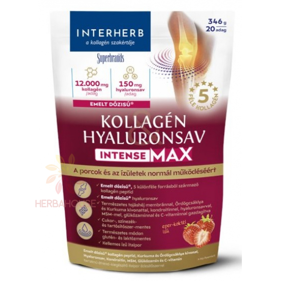 Obrázek pro Interherb Intense MAX Kolagenový prášek s kyselinou hyaluronovou se sladidlem - jahodový koktejl (346g)