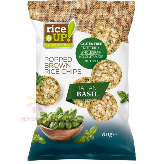 Obrázek pro RiceUP! Bezlepkové celozrnné rýžové chipsy z hnědé rýže s italskou bazalkou (60g)