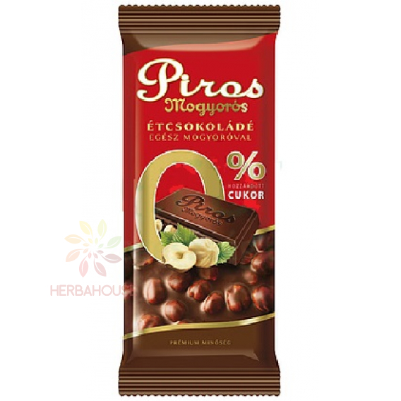 Obrázek pro Piros Mogyorós Bezlepková hořká čokoláda s lískovými oříšky bez přidaného cukru (70g)