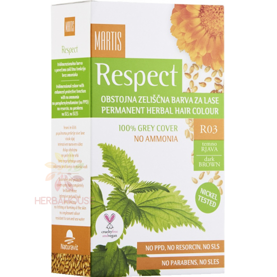 Obrázek pro Naturavit Martis Respect Barva na vlasy R03 tmavě hnědá (135ml)