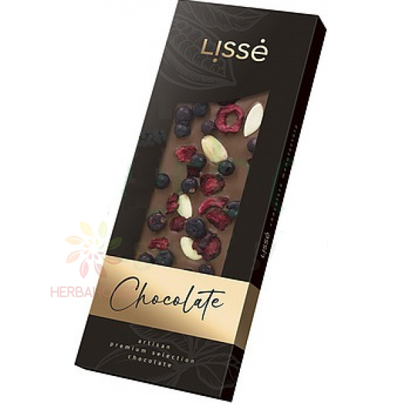 Obrázek pro Lissé Hořká čokoláda s rybízem, malinami a kešu oříšky se sladidlem (100g)