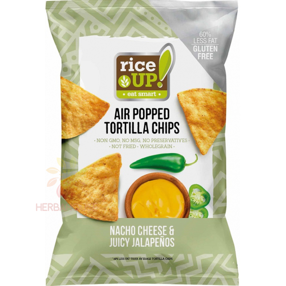 Obrázek pro Rice Up Bezlepkový Tortilla chips kukuřičný s příchutí nachos sýra a jalapeño (60g)