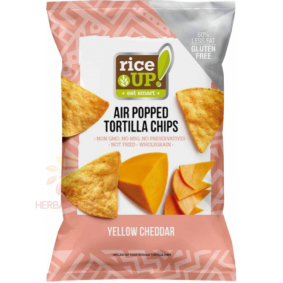 Obrázek pro Rice Up Bezlepkový Tortilla chips kukuřičný s příchutí sýra Cheddar (60g)