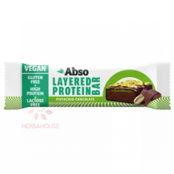 Obrázek pro Abso Layered Vegan Bezlepková proteínová tyčinka - pistácie a čokoláda (50g)