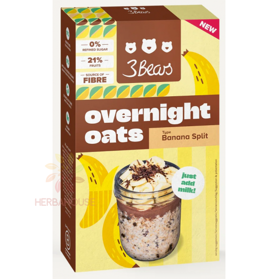 Obrázek pro 3Bears Noční ovesné vločky bez přidaného cukru - Banánový split (400g)