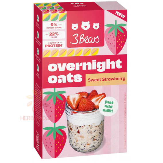 Obrázek pro 3Bears Noční ovesné vločky bez přidaného cukru - Sladká jahoda (400g)