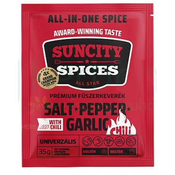 Obrázek pro SunCity Prémiová směs koření – sůl, pepř, česnek a chilli (35g)