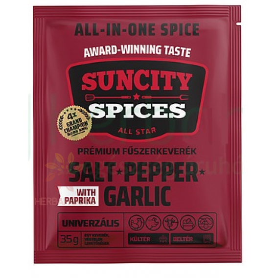 Obrázek pro SunCity Prémiová směs koření – sůl, pepř, česnek s červenou paprikou (35g)