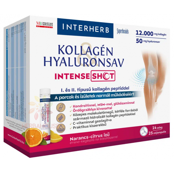 Obrázek pro Interherb Intense Tekutý kolagenový shot s kyselinou hyaluronovou se sladidlem - citron a pomeranč (14 x 25ml)