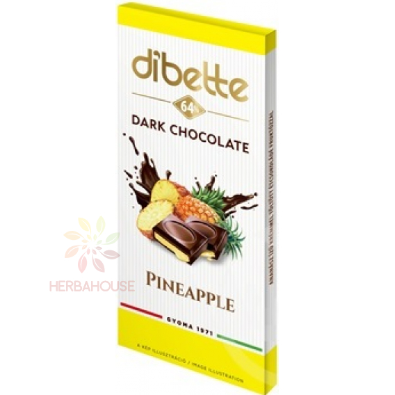 Obrázek pro Diabette Choco Hořká čokoláda s fruktózou plněná krémem s ananasovou příchutí (80g)