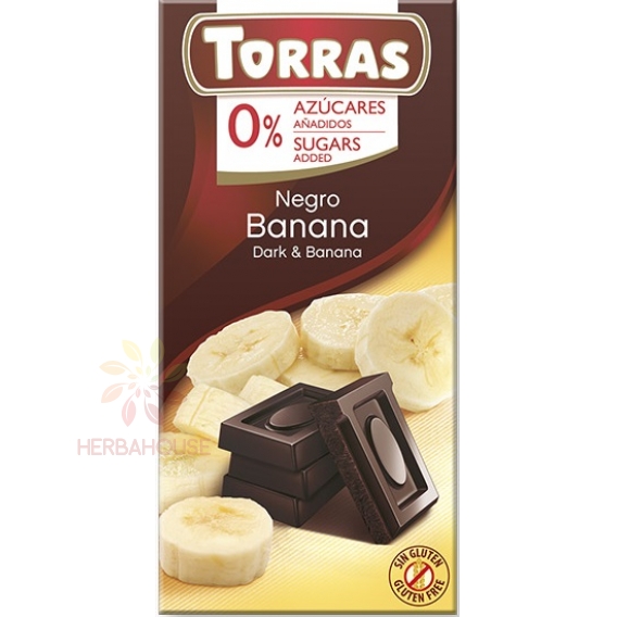 Obrázek pro Torras Bezlepková hořká čokoláda s banánem bez přidaného cukru (75g)