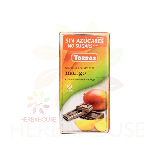 Obrázek pro Torras Bezlepková hořká čokoláda s mangem bez přidaného cukru (75g)