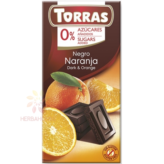 Obrázek pro Torras Bezlepková hořká čokoláda s pomerančem bez přidaného cukru (75g)