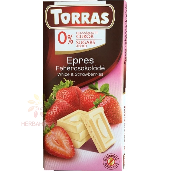 Obrázek pro Torras Bezlepková bílá čokoláda s jahodou bez přidaného cukru (75g)