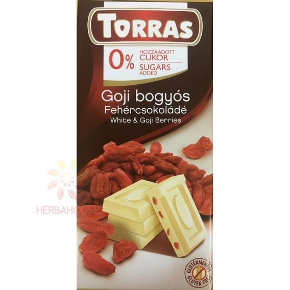Obrázek pro Torras Bezlepková bílá čokoláda s goji bez přidaného cukru (75g)