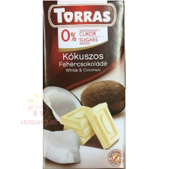 Obrázek pro Torras Bezlepková bílá čokoláda s kokosem bez přidaného cukru (75g)