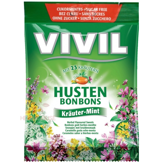 Obrázek pro Vivil Husten Bonbons drops bez cukru bylinkově-mentolové s 23 bylinami (60g)