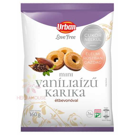 Obrázek pro Urbán Vanilkové mini kolečka polomáčené v hořké čokoládě bez cukru se sladidlem (160g)