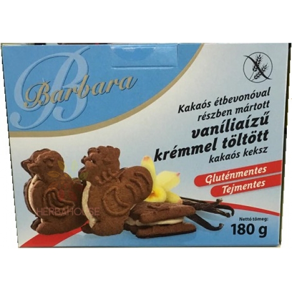 Obrázek pro Barbara Bezlepkové kakaové sušenky polomáčené v hořké čokoládě s vanilkovou náplní (180g)