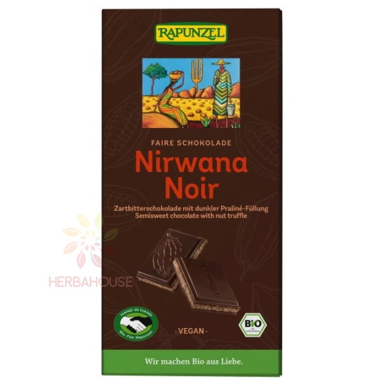 Obrázek pro Rapunzel Vegan Bio Nirwana Hořká čokoláda s jemnou nugátovou náplní (100g)