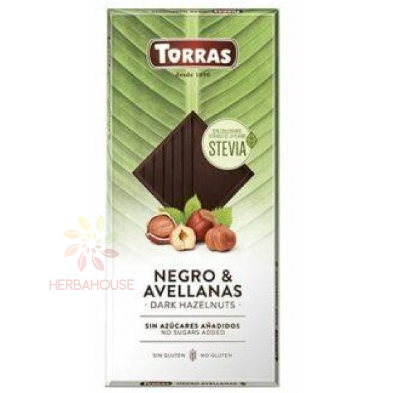 Obrázek pro Torras Bezlepková hořká čokoláda s lískovými oříšky bez přidaného cukru (125g)