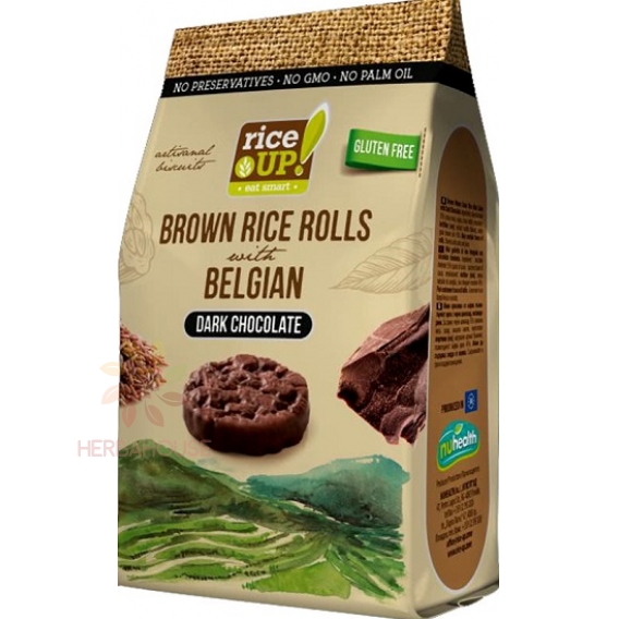 Obrázek pro Rice Up Bezlepkový Celozrnný rýžový snack s hořkou čokoládou (50g)
