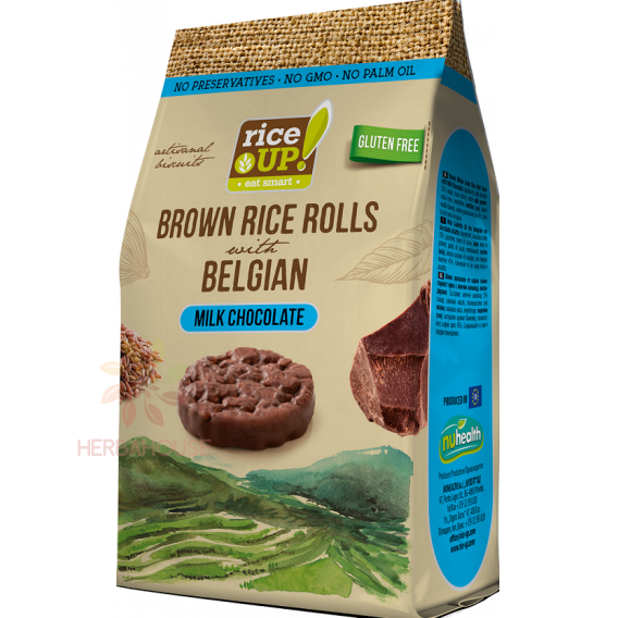 Obrázek pro Rice Up Bezlepkový Celozrnný rýžový snack s mléčnou čokoládou (50g)