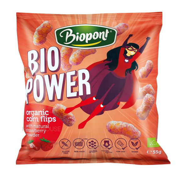 Obrázek pro Biopont Bio Power Bezlepkové kukuřičné křupky s jahodovým práškem (55g)