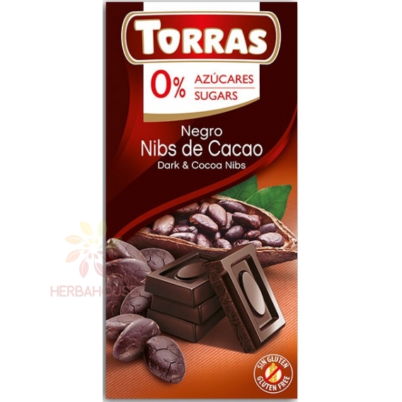 Obrázek pro Torras Bezlepková hořká čokoláda s kakaovým bobům bez přidaného cukru (75g)