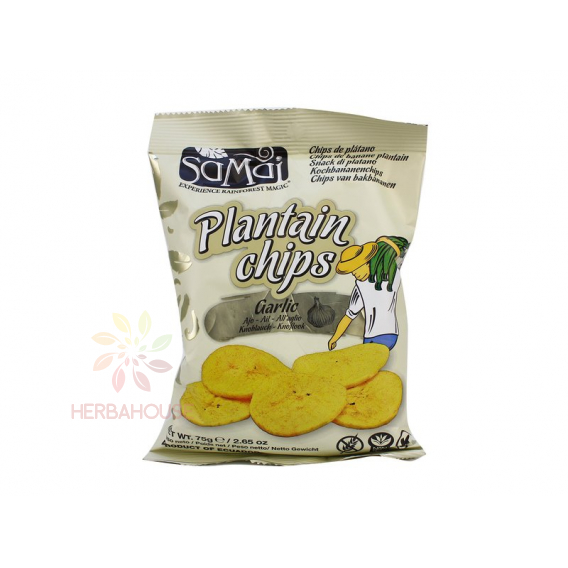 Obrázek pro Samai Banánové chipsy plantejny s česnekem (75g)