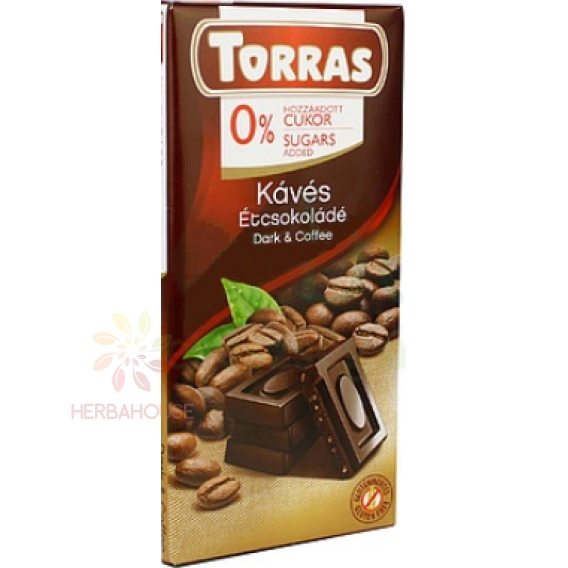 Obrázek pro Torras Bezlepková hořká čokoláda s kávou bez přidaného cukru (75g)