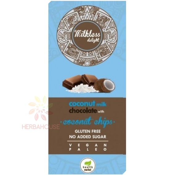 Obrázek pro Health Market Milkless Delight Čokoláda s kokosovým mlékem a kokosovým chipsům se sladidlem (80g)