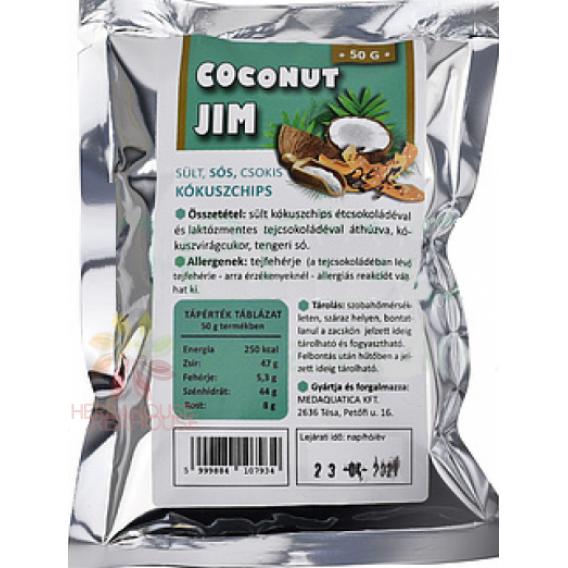 Obrázek pro Coconut Jim Pečené kokosové chipsy s čokoládou a mořskou solí (50g)