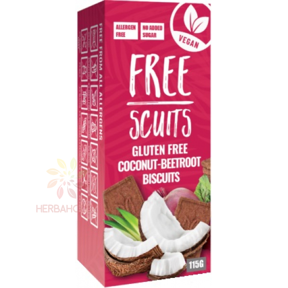 Obrázek pro FreeScuits Bezlepkové sušenky kokos a červená řepa se sladidlem (115g)
