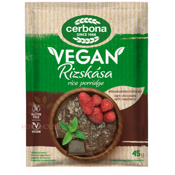 Obrázek pro Cerbona Vegan Bezlepková Rýžová kaše čokoláda malina (45g)