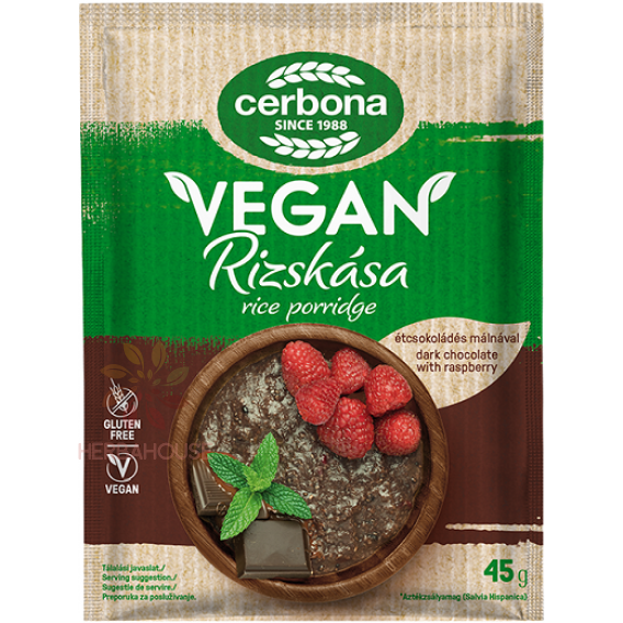 Obrázek pro Cerbona Vegan Bezlepková Rýžová kaše čokoláda malina (45g)
