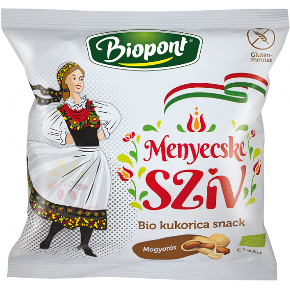 Obrázek pro Biopont Bio Kukuřičný snack Menyecske srdce arašídový (45g)