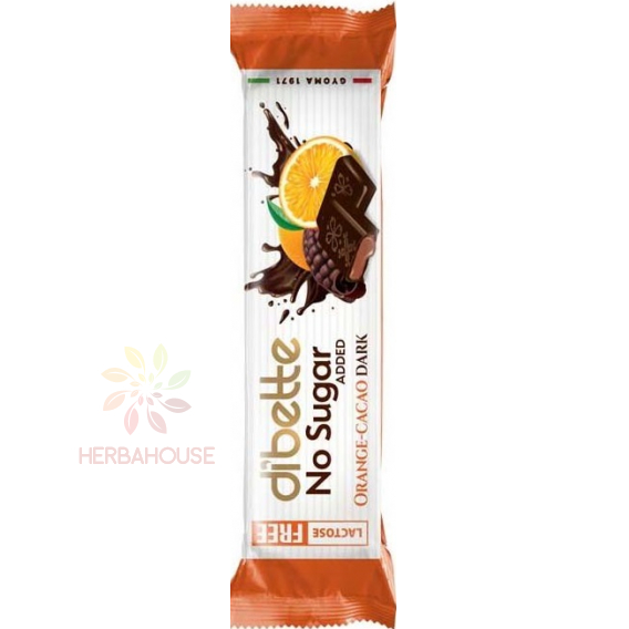 Obrázek pro Dibette NAS Hořká čokoláda se sladidlem plněná kakaovým krémem s pomerančovou příchutí (22g)